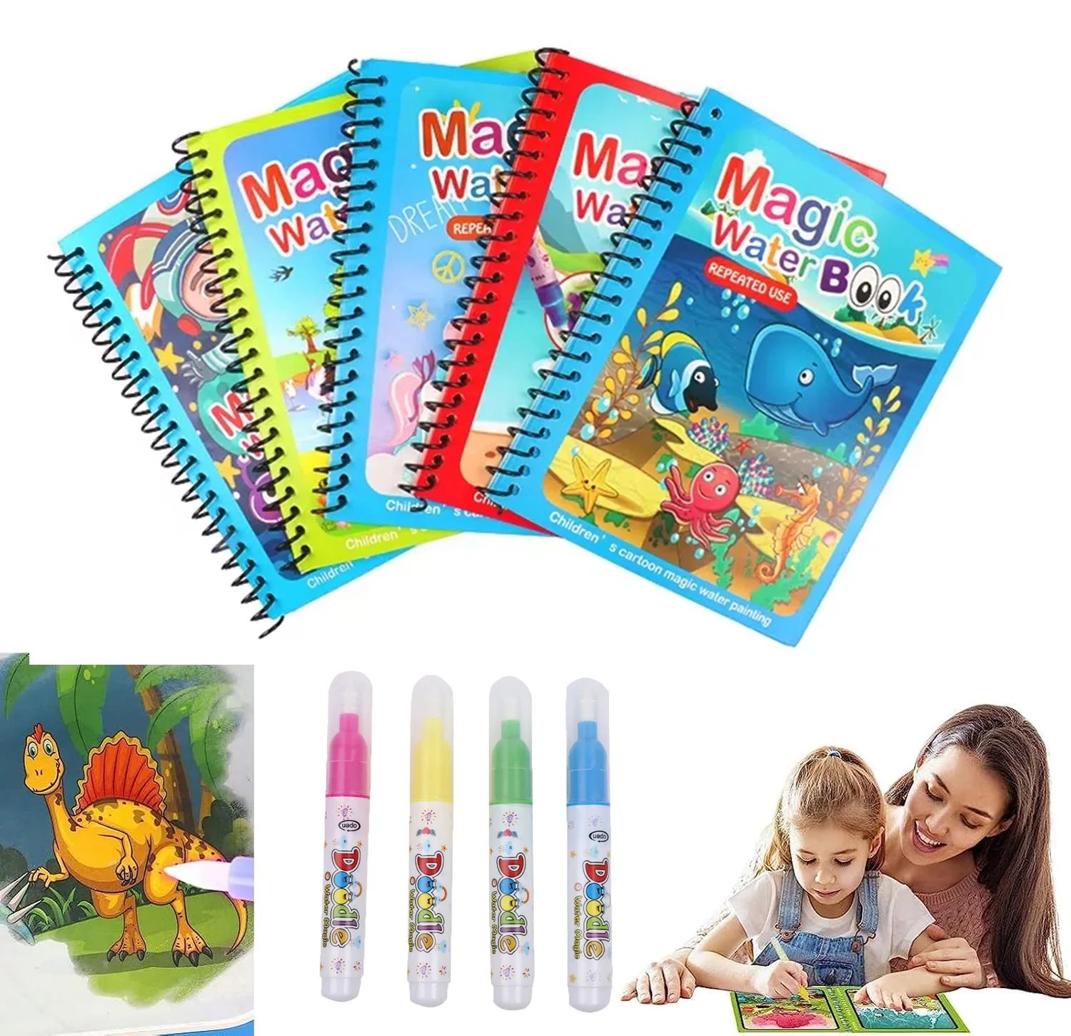 Reusable Water Magic Coloring Book - 1PC Kinderen Aquarel Magisch Boek met