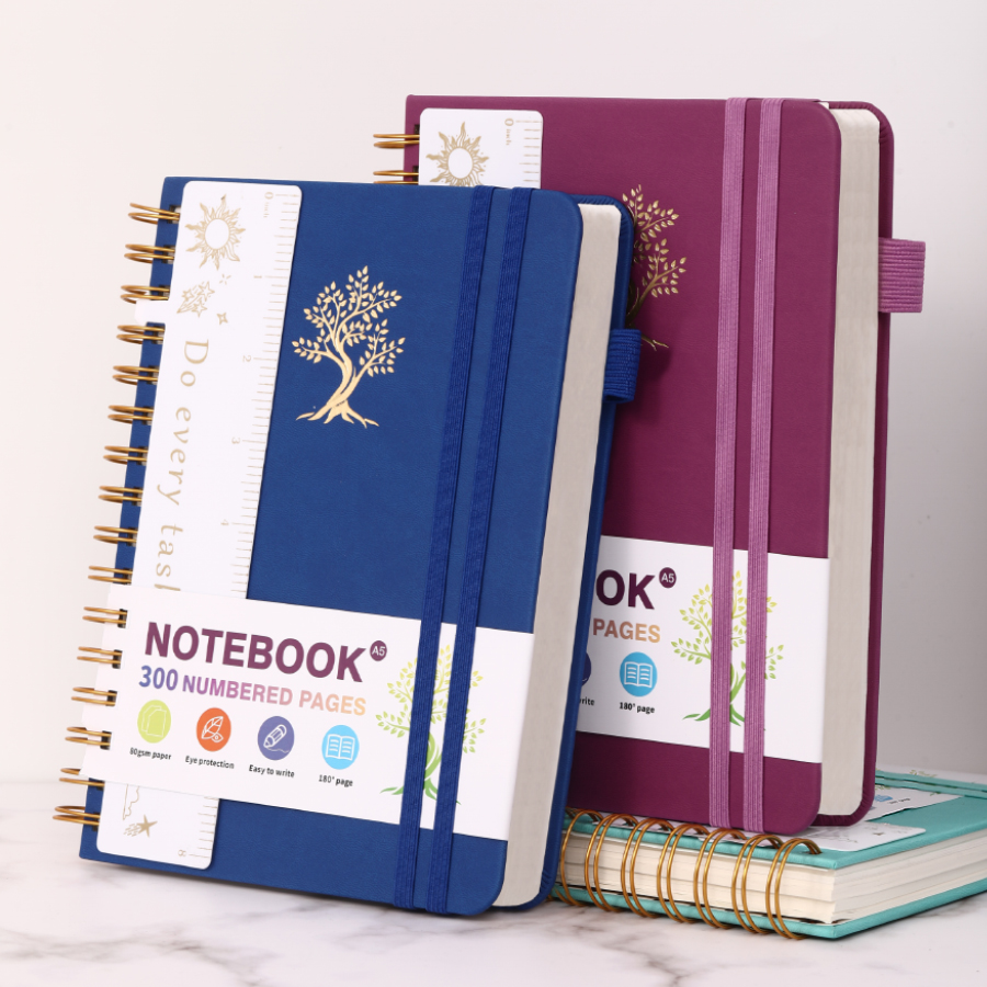 Vintage Leather Journal Notebook - A5 Hardcover spiraalgebonden notitieboek/journaal, 300 college-lijntjes